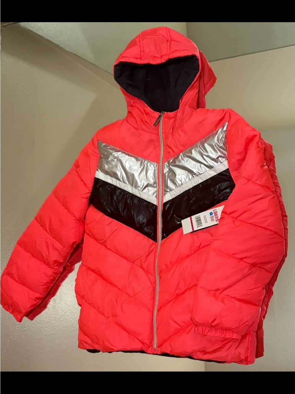 10/12 Girls Limited Too Red Black Silver Puffer Jacket